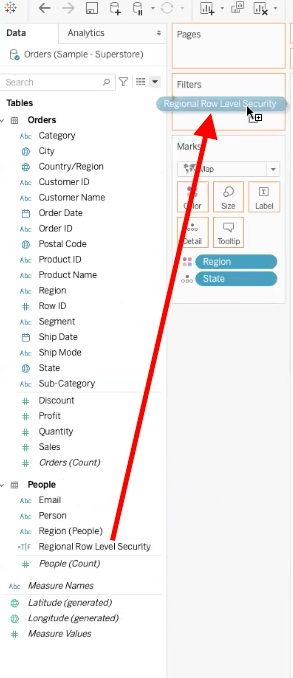 arrow showing path of data field up to filters box in tableau dashboard