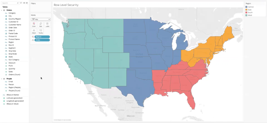 united states map with highlighted regions in tableau