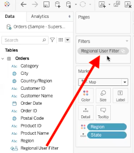 red arrow showing path from data field dragged up to filters box