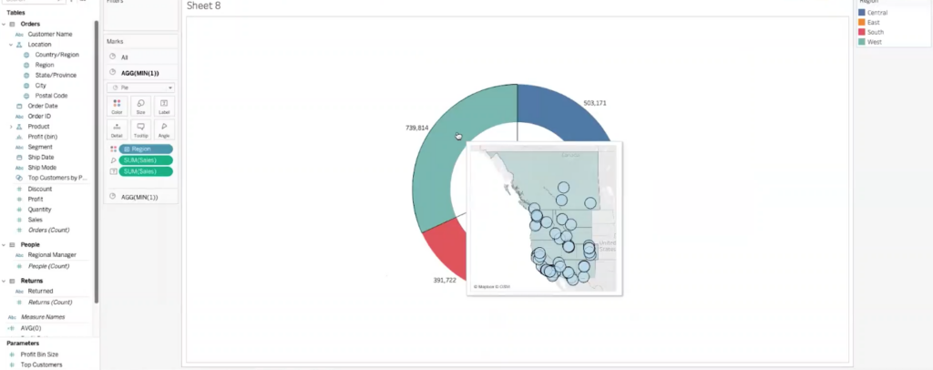 donut chart with tooltip feature example